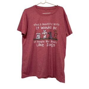 Dog Design What A Beautiful World Graphic T-Shirt In Heathered Red With x&